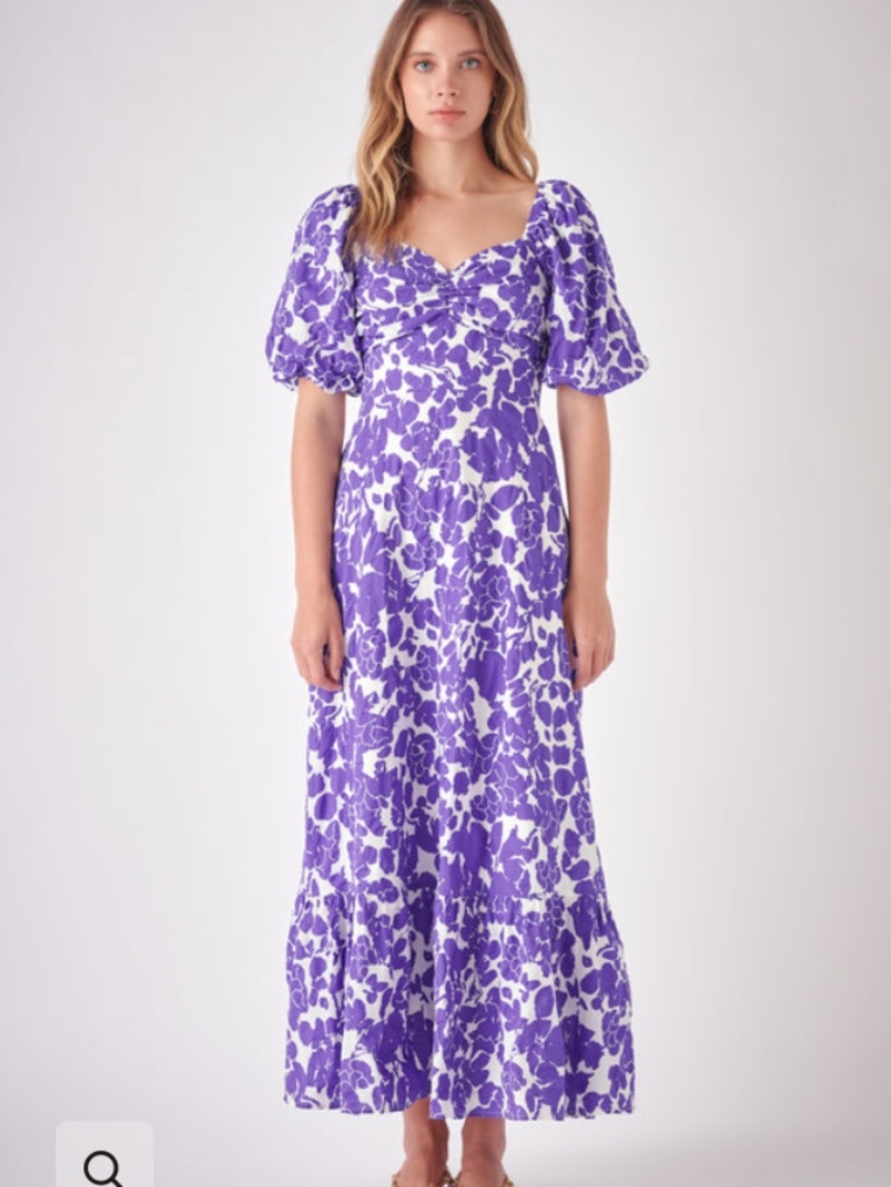 Free The Roses Purple Floral Cutout Back Puff Sleeve Cotton Maxi Dress Large